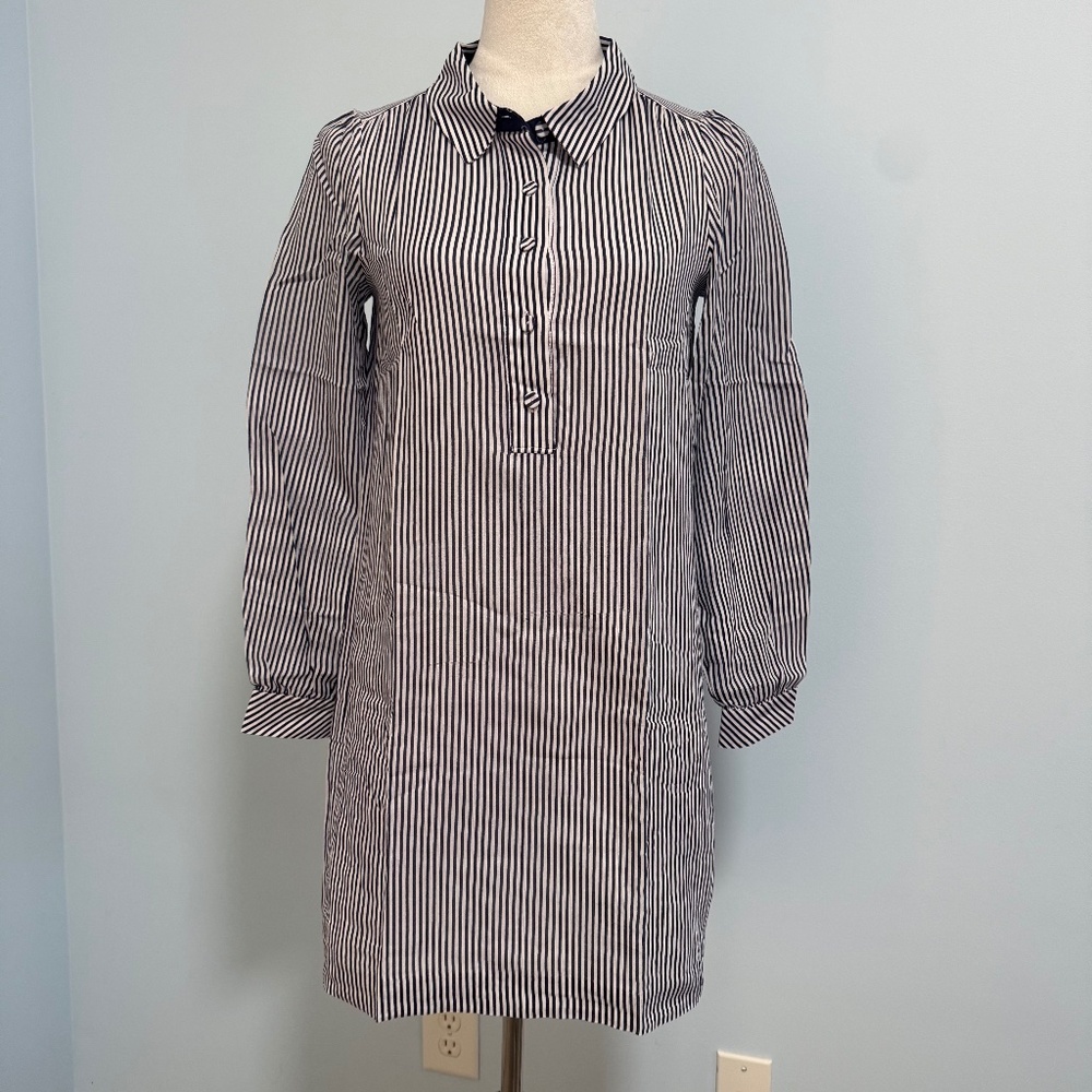 Lilly Pulitzer Navy & White Striped Lined Shirt Dress‎ Size 0 Half Button Front